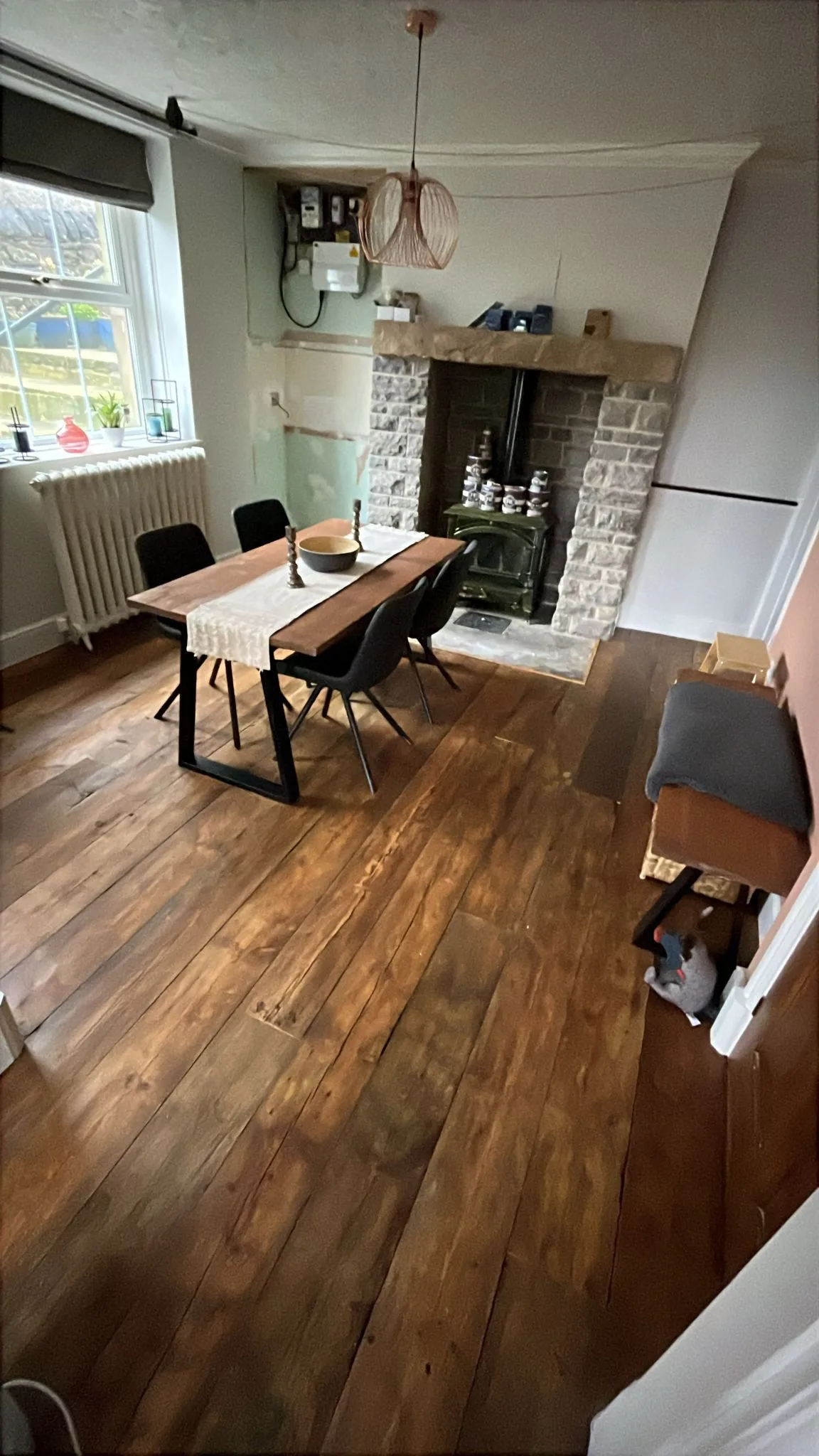 dining room with new wood flooring