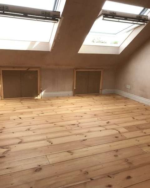 Reclaimed Antique Pine Flooring in attic