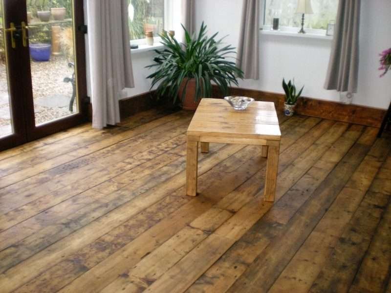 rustic floorboards and coffee table