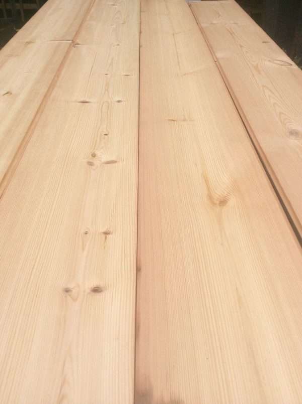 close-up of reclaimed strip pine floorboards