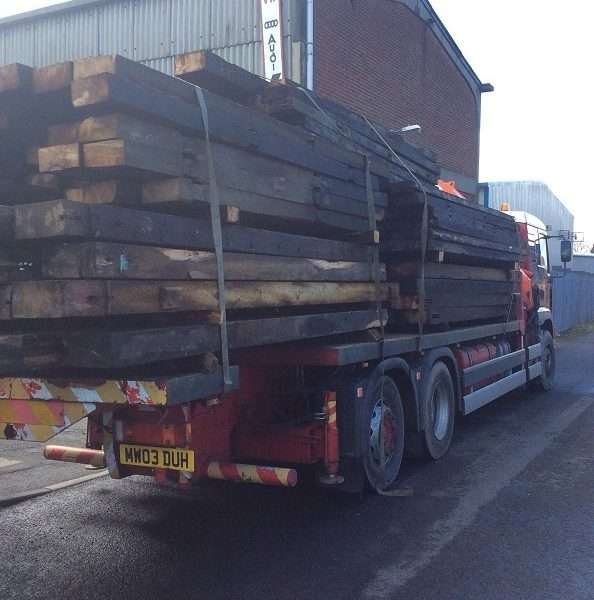 reclaimed wood on back of lorry