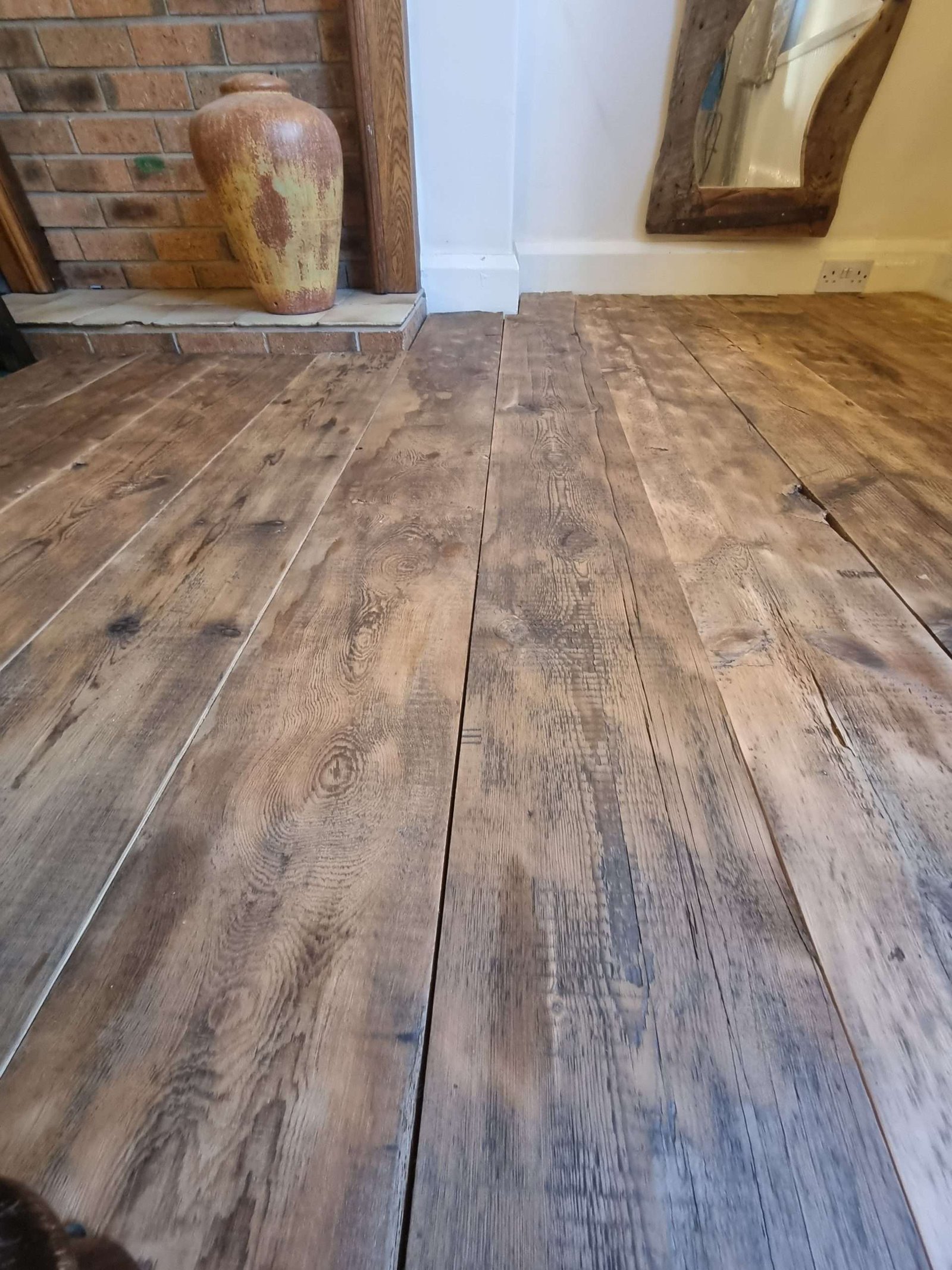 reclaimed rustic pine flooring in home