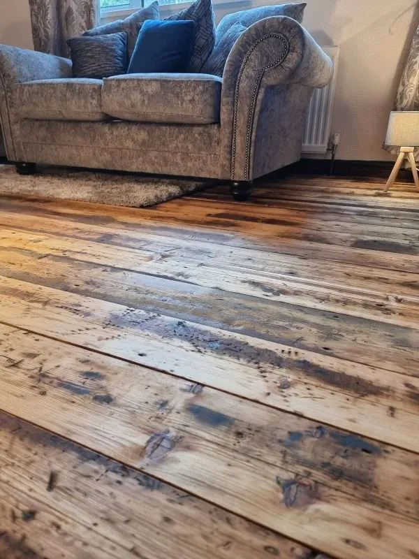 rustic floorboards in living room