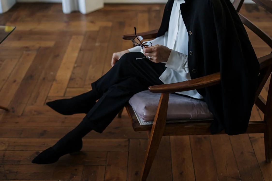 office wood flooring with lady on chair